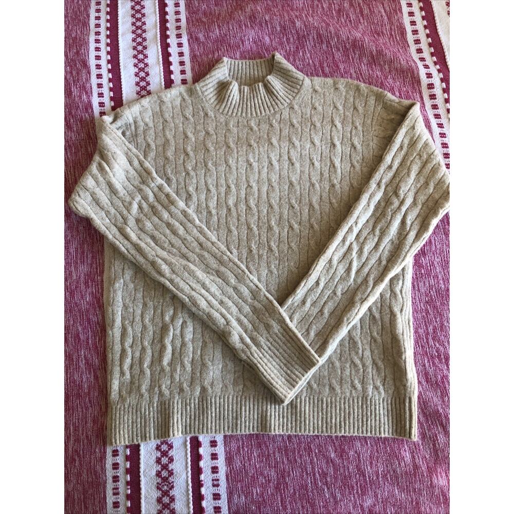 J.Crew Tan Beige Extra Soft Wool Blend Cable Knit Mock Neck Pullover Small